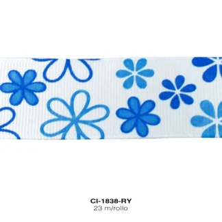 CINTA FAYA POPOTILLO FLOR BL 2.5cm AZUL REY 23 M/ROLLO