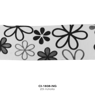 CINTA FAYA POPOTILLO FLOR BL 2.5cm NEGRO 23 M/ROLLO