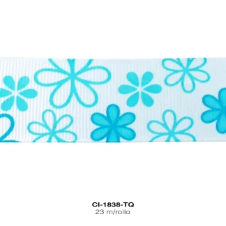 CINTA FAYA POPOTILLO FLOR BL 2.5cm TURQUESA 23 M/ROLLO