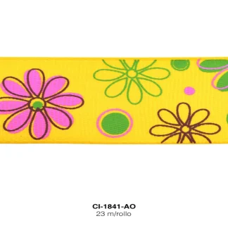 CINTA FAYA POPOTILLO INF FLORES 2.5cm REF: #6 AMARILLO 23 M/ROLLO