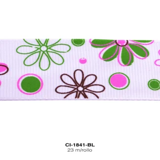 CINTA FAYA POPOTILLO INF FLORES 2.5cm REF: #6 BLANCO 23 M/ROLLO