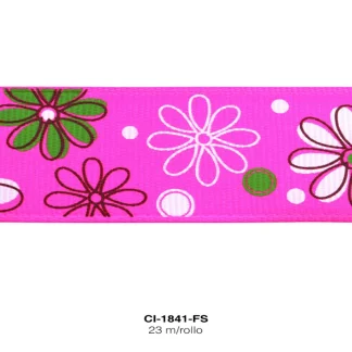 CINTA FAYA POPOTILLO INF FLORES 2.5cm REF: #6 FUCSIA 23 M/ROLLO