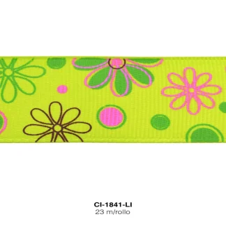 CINTA FAYA POPOTILLO INF FLORES 2.5cm REF: #6 LIMON 23 M/ROLLO