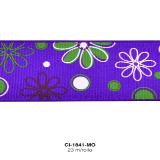 CINTA FAYA POPOTILLO INF FLORES 2.5cm REF: #6 MORADO 23 M/ROLLO