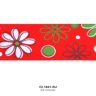 CINTA FAYA POPOTILLO INF FLORES 2.5cm REF: #6 ROJO 23 M/ROLLO