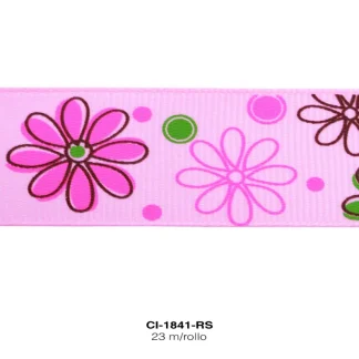 CINTA FAYA POPOTILLO INF FLORES 2.5cm REF: #6 ROSA 23 M/ROLLO