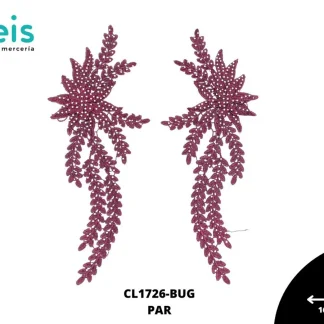 APLICACIONES EN PAR COLOR POLIESTER BRILLOSO 3D CL1726-BUG 16cmX32cm BUGAMBILIA