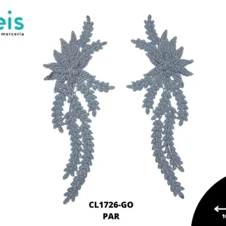 APLICACION EN PAR FLOR 3D CON PIEDRA REF: CL1726 GRIS OXFORD