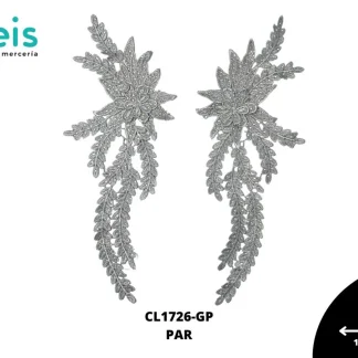 APLICACIONES EN PAR COLOR POLIESTER BRILLOSO 3D CL1726-GP 16cmX32cm PERLA