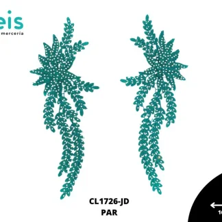 APLICACIONES EN PAR COLOR POLIESTER BRILLOSO 3D CL1726-JD 16cmX32cm JADE
