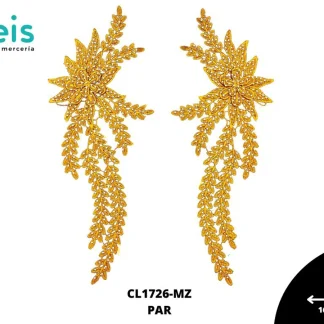 APLICACIONES EN PAR COLOR POLIESTER BRILLOSO 3D CL1726-MZ 16cmX32cm MOSTAZA