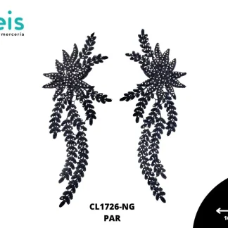 APLICACIONES EN PAR COLOR POLIESTER BRILLOSO 3D CL1726-NG 16cmX32cm NEGRO
