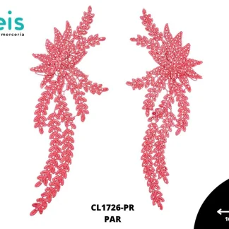 APLICACIONES EN PAR COLOR POLIESTER BRILLOSO 3D CL1726-PR 16cmX32cm ROSA