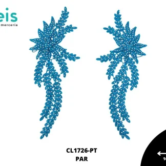 APLICACIONES EN PAR COLOR POLIESTER BRILLOSO 3D CL1726-PT 16cmX32cm PETROLEO