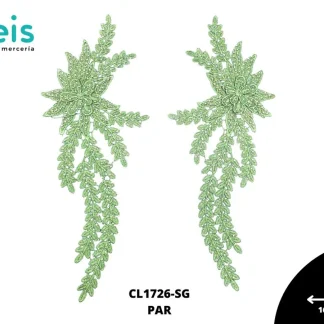 APLICACIONES EN PAR COLOR POLIESTER BRILLOSO 3D CL1726-SG 16cmX32cm SAGE