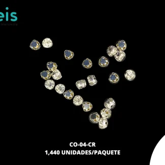 REMACHES METAL PIEDRA COSTURA CO-04-CR 4mm 1,440 PZ/PQT PLATA/CRISTAL