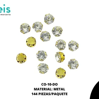 REMACHES METAL PIEDRA COSTURA CO-10-DO 10mm 144 PZ/PQT DORADA/CRISTAL