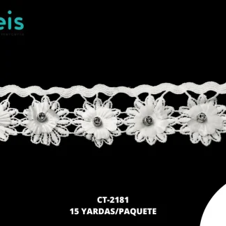 GUIPIUR SEDA DE LECHE DECORADO CT-2181 BLANCO 4.5 CM 15 YARDAS/PAQUETE