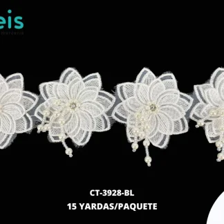 GUIPIUR POLIESTER BRILLOSO DECORADO CT-3928-BL BLANCO 7 CM 15 YARDAS/PAQUETE