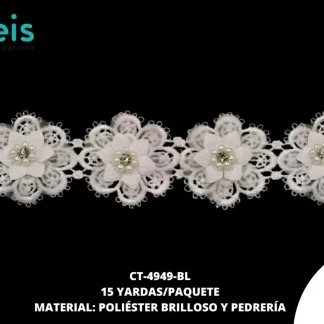 GUIPIUR POLIESTER BRILLOSO DECORADO CT-4949-BL BLANCO 5 CM 15 YARDAS/PAQUETE