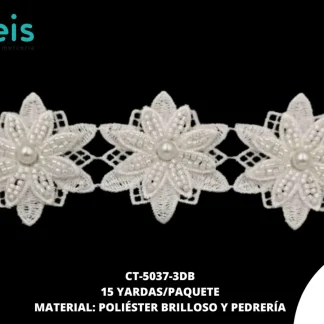 GUIPIUR POLIESTER BRILLOSO DECORADO CT-5037-3DB BLANCO 5.5 CM 15 YARDAS/PAQUETE