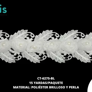 GUIPIUR POLIESTER BRILLOSO DECORADO CT-6275-BL BLANCO 7 CM 15 YARDAS/PAQUETE