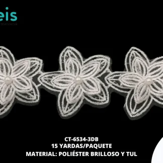GUIPIUR POLIESTER BRILLOSO DECORADO CT-6534-3DB BLANCO 6 CM 15 YARDAS/PAQUETE
