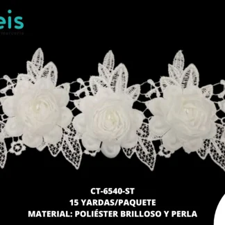 GUIPIUR POLIESTER BRILLOSO DECORADO CT-6540-BL BLANCO 9 CM 15 YARDAS/PAQUETE