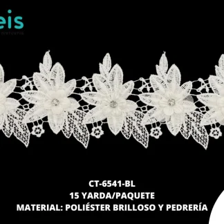 GUIPIUR POLIESTER BRILLOSO DECORADO CT-6541-BL BLANCO 7 CM 15 YARDAS/PAQUETE