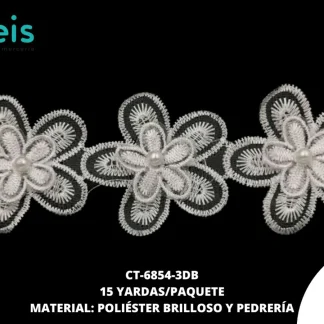 GUIPIUR POLIESTER BRILLOSO DECORADO CT-6854-3DB BLANCO 6 CM 15 YARDAS/PAQUETE