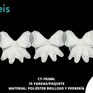 GUIPIUR POLIESTER BRILLOSO DECORADO CT-7026BL BLANCO 7 CM 15 YARDAS/PAQUETE