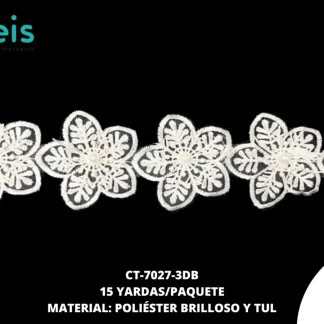GUIPIUR POLIESTER BRILLOSO DECORADO CT-7027-3DB BLANCO 5.5 CM 15 YARDAS/PAQUETE