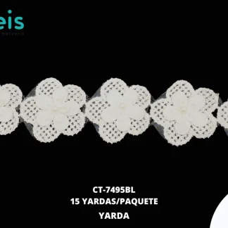 GUIPIUR SEDA DE LECHE DECORADO CT-7495BL BLANCO 5 CM 15 YARDAS/PAQUETE