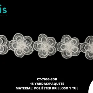 GUIPIUR POLIESTER BRILLOSO DECORADO CT-7600-3DB BLANCO 5 CM 15 YARDAS/PAQUETE