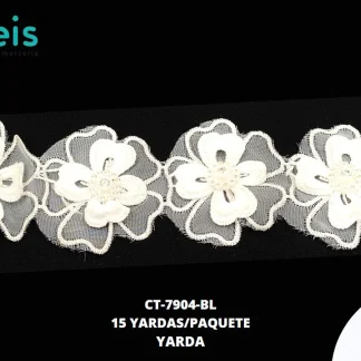 GUIPIUR SEDA DE LECHE DECORADO CT-7904-BL BLANCO 5.5 CM 15 YARDAS/PAQUETE