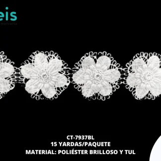 GUIPIUR POLIESTER BRILLOSO DECORADO CT-7937BL BLANCO 15 YARDAS/PAQUETE