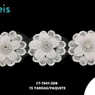 GUIPIUR SEDA DE LECHE DECORADO CT-7941-3DB BLANCO 4.5 CM 15 YARDAS/PAQUETE