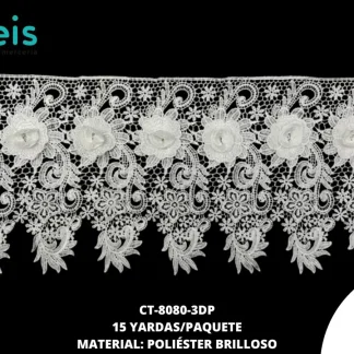 GUIPIUR POLIESTER BRILLOSO 3D CT-8080-3DP BLANCO 15 CM 15 YARDAS/PAQUETE