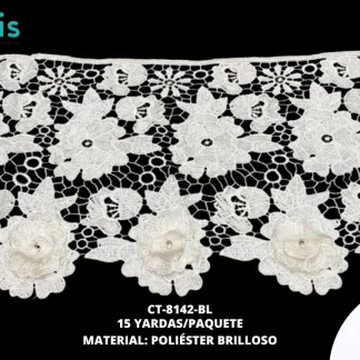 GUIPIUR POLIESTER BRILLOSO 3D CT-8142BL BLANCO 25 CM 15 YARDAS/PAQUETE