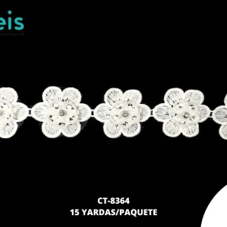 GUIPIUR SEDA DE LECHE DECORADO CT-8364 BLANCO 4.5 CM 15 YARDAS/PAQUETE