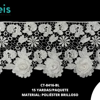 GUIPIUR POLIESTER BRILLOSO 3D CT-8416-BL BLANCO 20 CM 15 YARDAS/PAQUETE