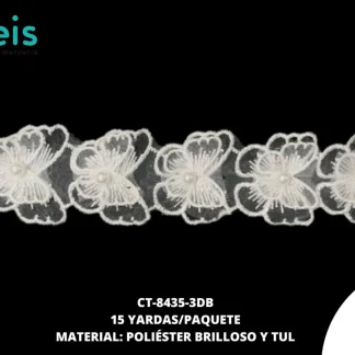 GUIPIUR POLIESTER BRILLOSO DECORADO CT-8435-3DB BLANCO 4 CM 15 YARDAS/PAQUETE