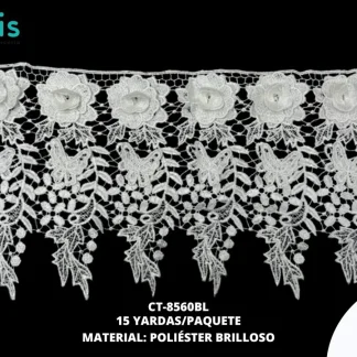 GUIPIUR POLIESTER BRILLOSO 3D CT-8560BL BLANCO 25 CM 15 YARDAS/PAQUETE