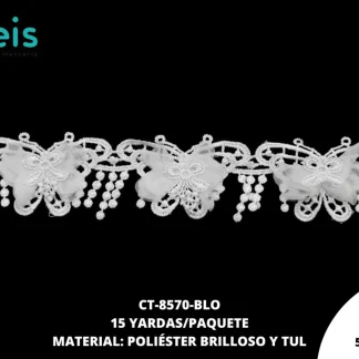 GUIPIUR POLIESTER BRILLOSO 3D CT-8570-BLO BLANCO 5.3 CM 15 YARDAS/PAQUETE
