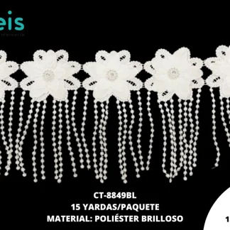 GUIPIUR POLIESTER BRILLOSO DECORADO CT-8849BL BLANCO 15.5 CM 15 YARDAS/PAQUETE