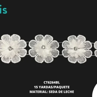 GUIPIUR SEDA DE LECHE DECORADO CT6264BL BLANCO 7 CM 15 YARDAS/PAQUETE