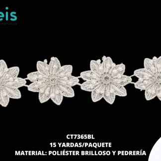 GUIPIUR POLIESTER BRILLOSO DECORADO CT7365BL BLANCO 5 CM 15 YARDAS/PAQUETE