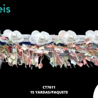 GUIPIUR BORDADO FLECOS CT7611 MULTICOLOR 3.5 CM 15 YARDAS/PAQUETE
