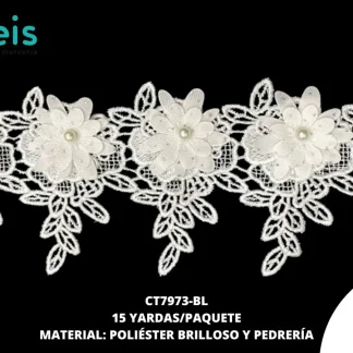 GUIPIUR POLIESTER BRILLOSO DECORADO CT7973-BL BLANCO 9 CM 15 YARDAS/PAQUETE