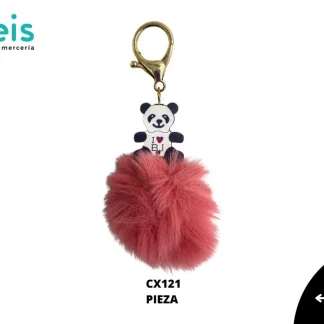 MINI PELUCHE LLAVERO POMPOM ROSA OSO PANDA CORAZON